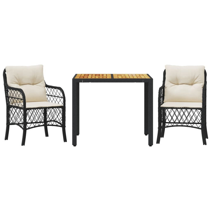 Set bistro cu perne, 3 piese, negru, poliratan - WALTI WALTI