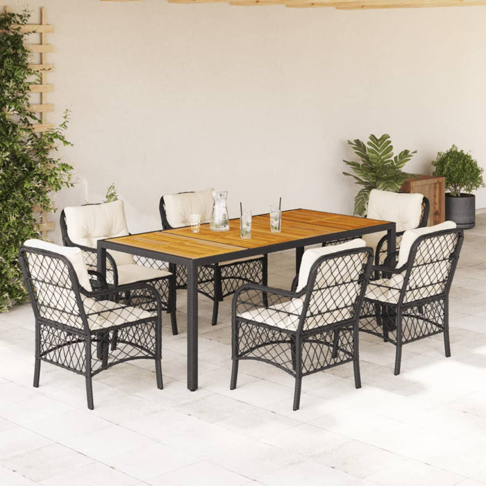 Set mobilier de grădină cu perne, 7 piese, negru, poliratan - WALTI WALTI