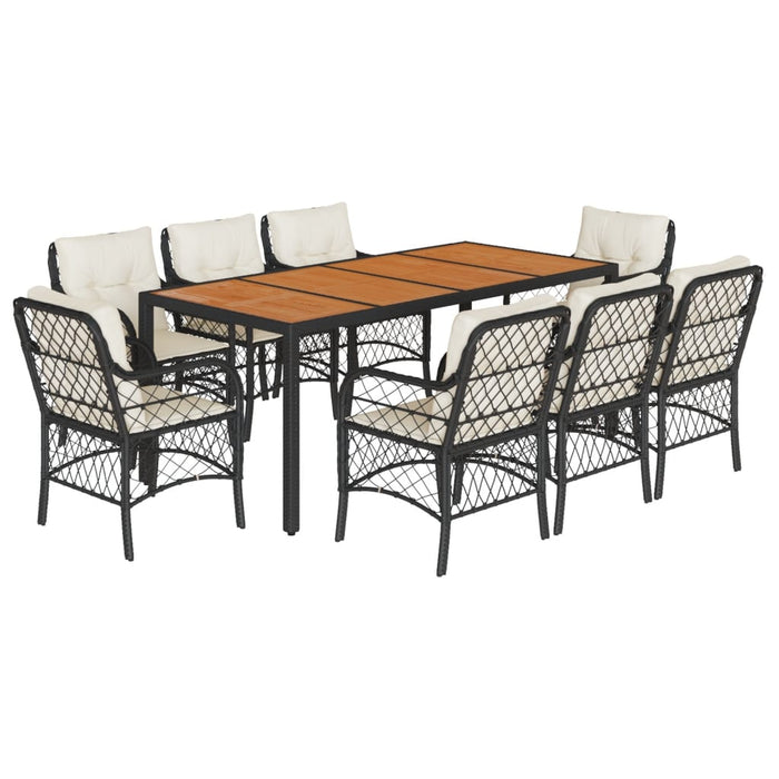 Set mobilier de grădină cu perne, 9 piese, negru, poliratan - WALTI WALTI
