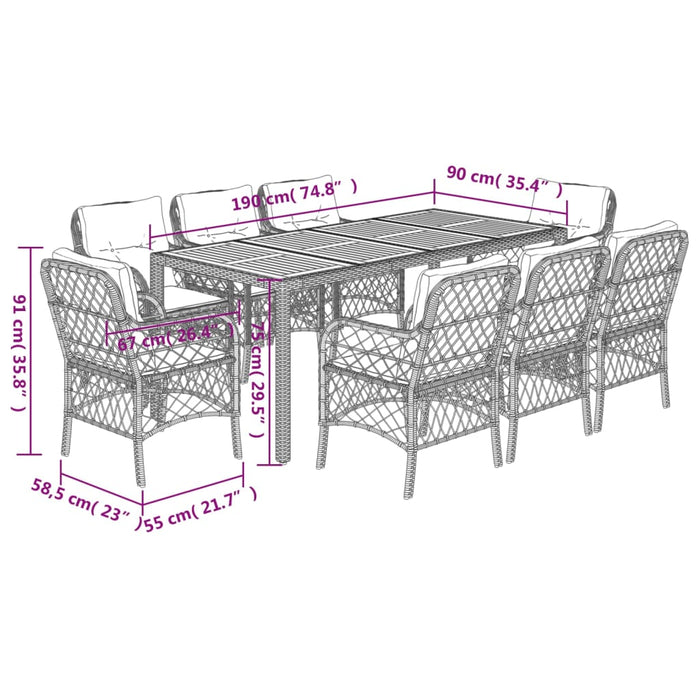 Set mobilier de grădină cu perne, 9 piese, negru, poliratan - WALTI WALTI