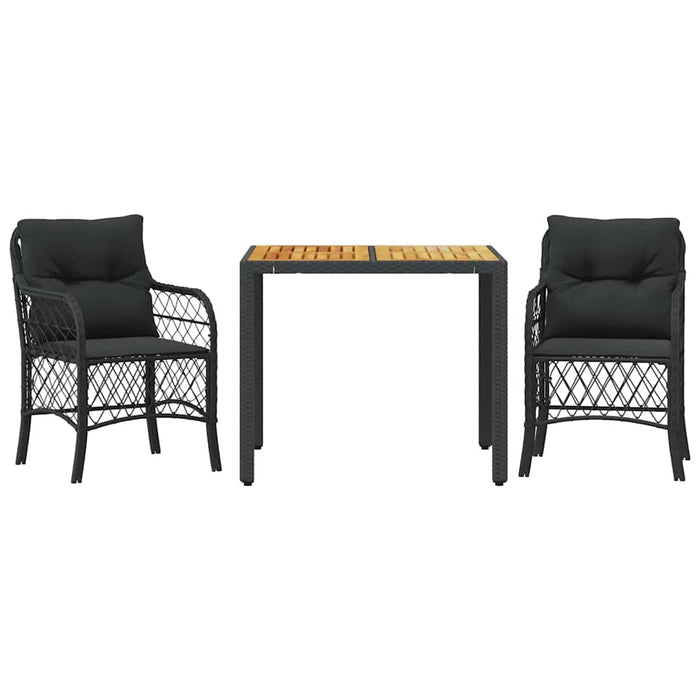 Set bistro cu perne, 3 piese, negru, poliratan - WALTI WALTI