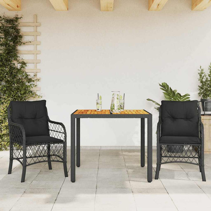 Set bistro cu perne, 3 piese, negru, poliratan - WALTI WALTI