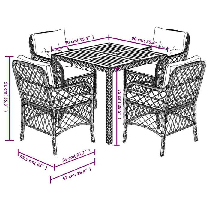 Set mobilier de grădină cu perne, 5 piese, negru, poliratan - WALTI WALTI