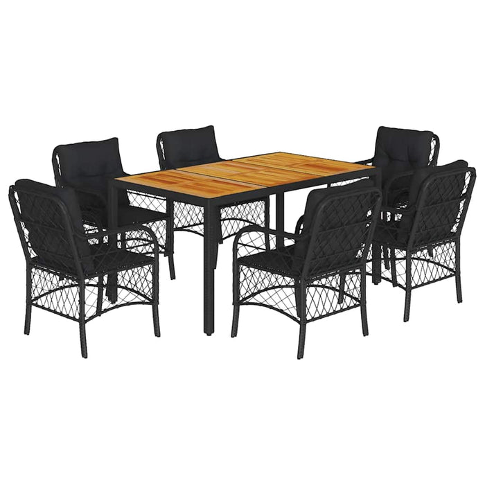 Set mobilier de grădină cu perne, 7 piese, negru, poliratan WALTI