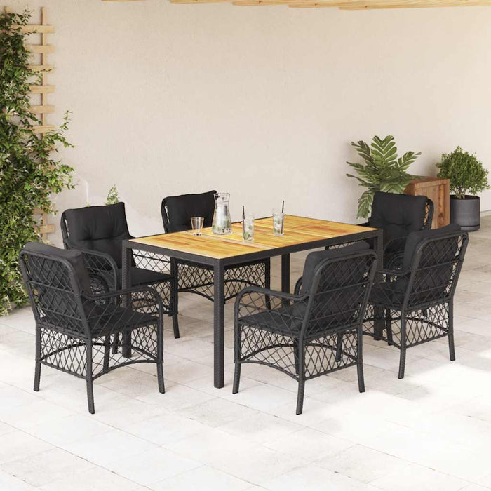 Set mobilier de grădină cu perne, 7 piese, negru, poliratan WALTI