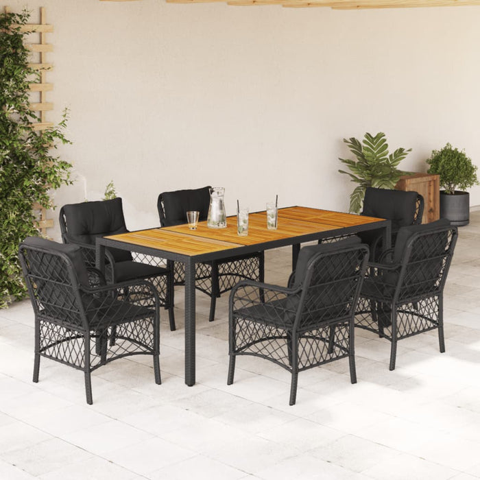 Set mobilier de grădină cu perne, 7 piese, negru, poliratan - WALTI WALTI