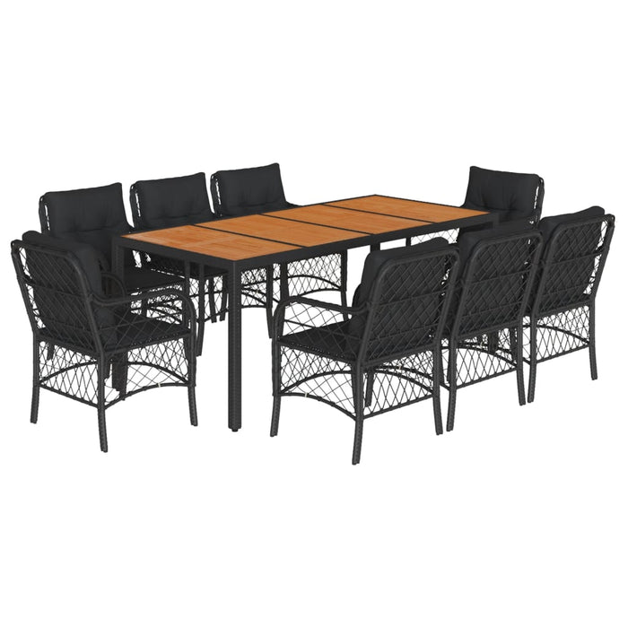 Set mobilier de grădină cu perne, 9 piese, negru, poliratan - WALTI WALTI