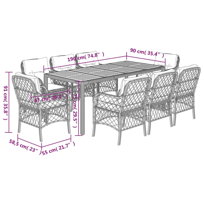 Set mobilier de grădină cu perne, 9 piese, negru, poliratan - WALTI WALTI