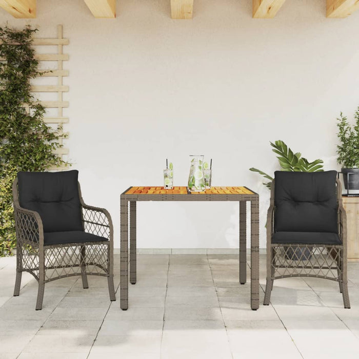 Set bistro de grădină cu perne, 3 piese, gri, poliratan - WALTI WALTI