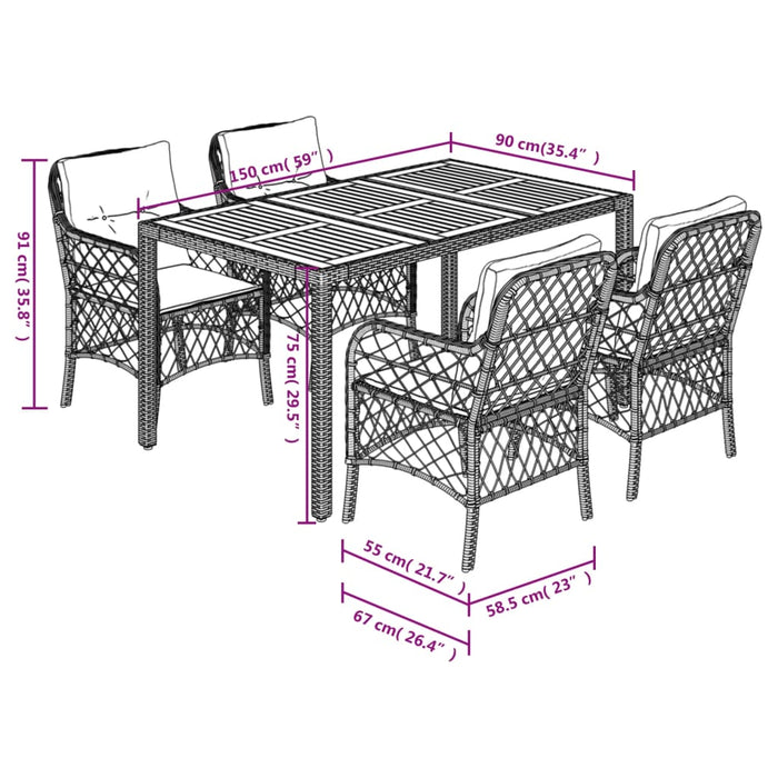 Set mobilier de grădină cu perne, 5 piese, gri, poliratan - WALTI WALTI