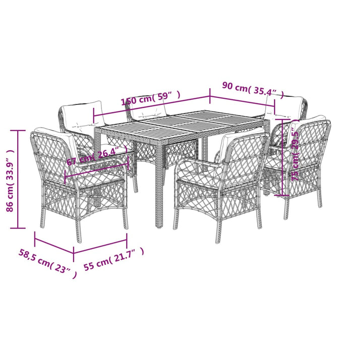 Set mobilier de grădină cu perne, 7 piese, gri, poliratan - WALTI WALTI