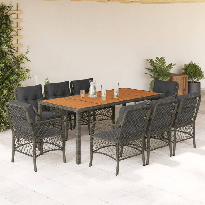 Set mobilier grădină cu perne, 9 piese, gri, poliratan - WALTI WALTI