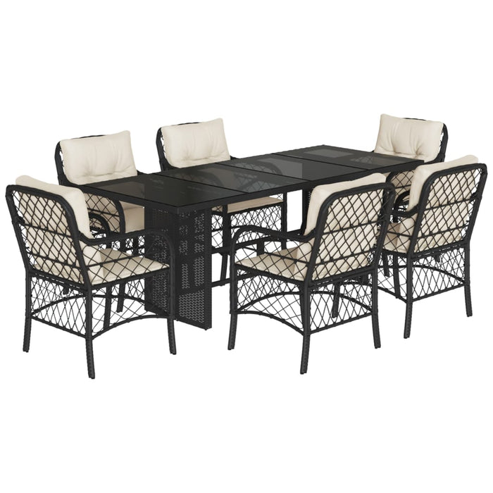 Set mobilier de grădină cu perne, 7 piese, negru, poliratan - WALTI WALTI