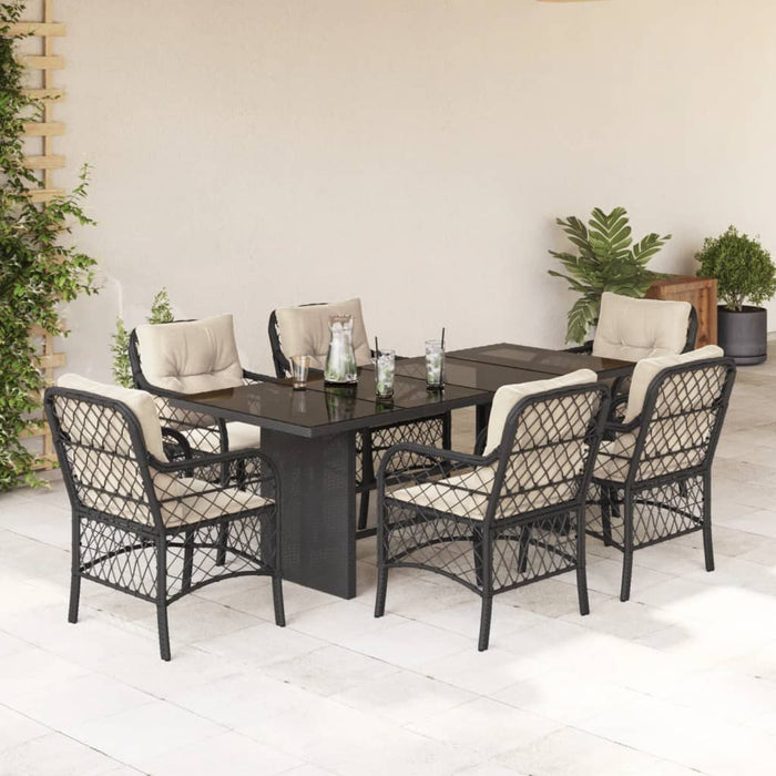 Set mobilier de grădină cu perne, 7 piese, negru, poliratan - WALTI WALTI