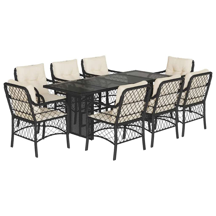 Set mobilier de grădină cu perne, 9 piese, negru, poliratan - WALTI WALTI