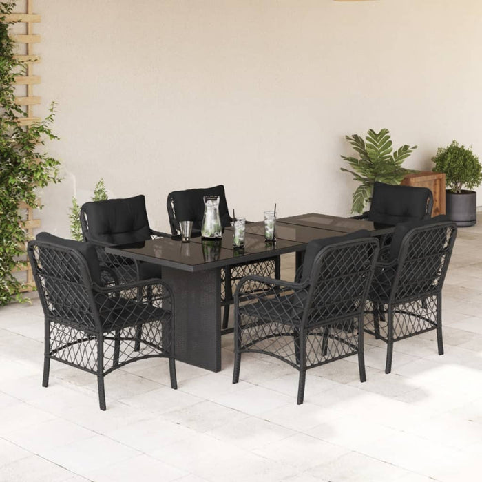 Set mobilier de grădină cu perne, 7 piese, negru, poliratan - WALTI WALTI