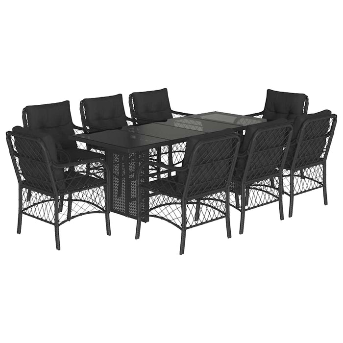 Set mobilier de grădină cu perne, 9 piese, negru, poliratan - WALTI WALTI