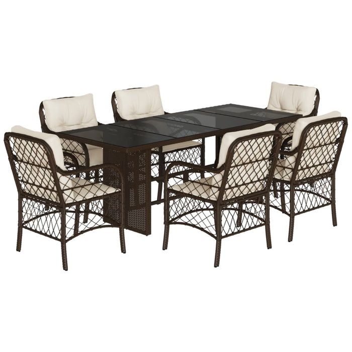 Set mobilier de grădină cu perne, 7 piese, maro, poliratan WALTI