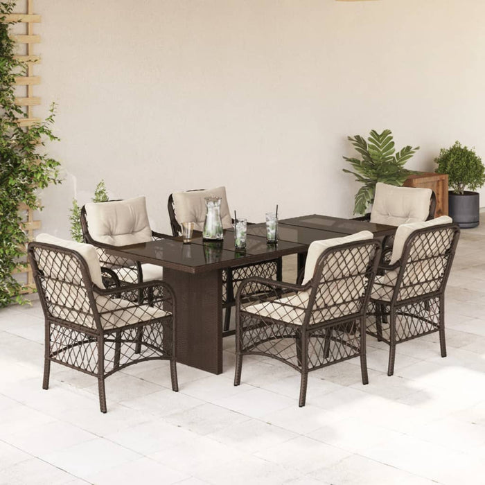 Set mobilier de grădină cu perne, 7 piese, maro, poliratan WALTI