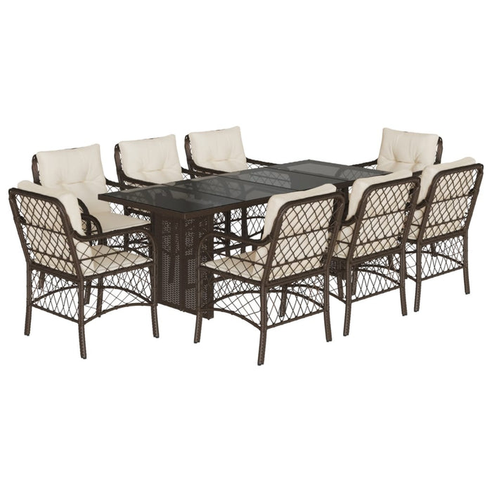 Set mobilier de grădină cu perne, 9 piese, maro, poliratan WALTI