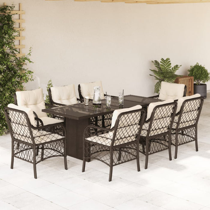 Set mobilier de grădină cu perne, 9 piese, maro, poliratan WALTI