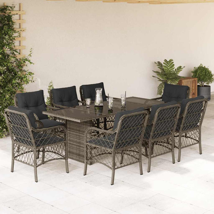 Set mobilier grădină cu perne, 9 piese, gri, poliratan WALTI
