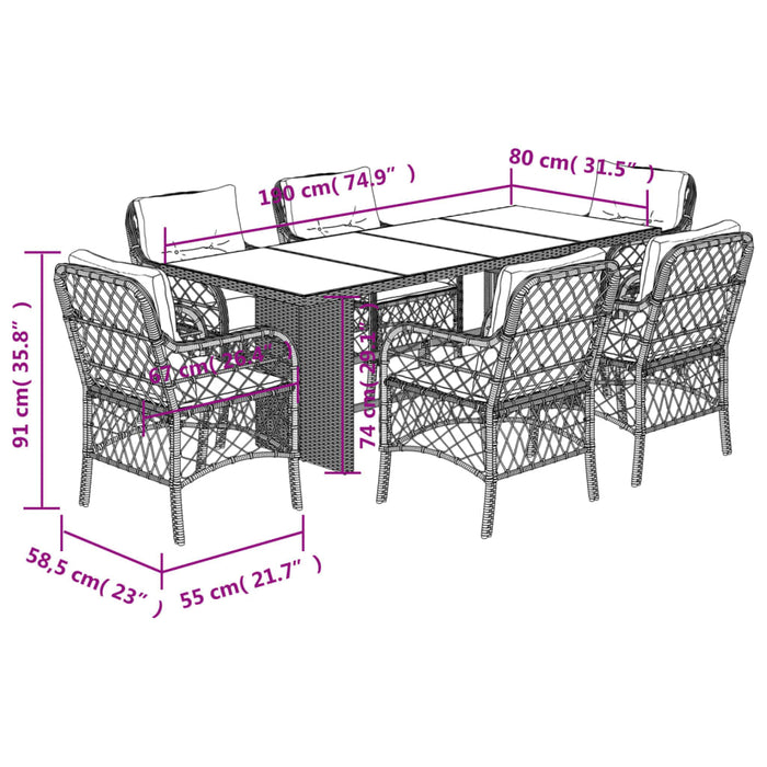 Set mobilier pentru grădină, 7 piese, cu perne, bej, poliratan - WALTI WALTI