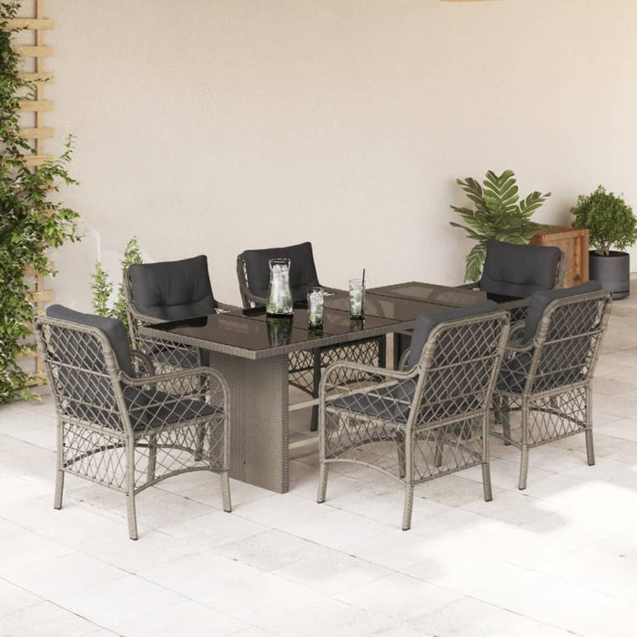 Set mobilier de grădină cu perne, 7 piese gri deschis poliratan WALTI
