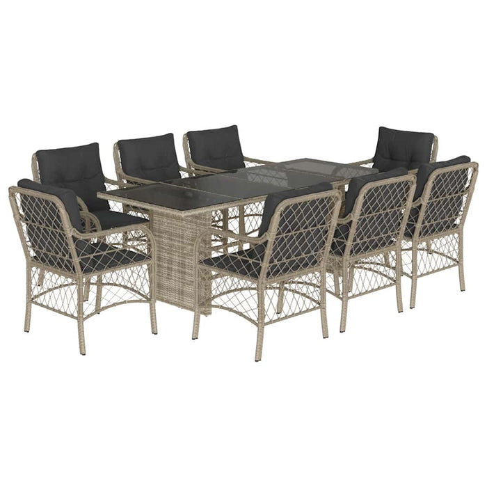 Set mobilier grădină cu perne, 9 piese, gri deschis, poliratan WALTI
