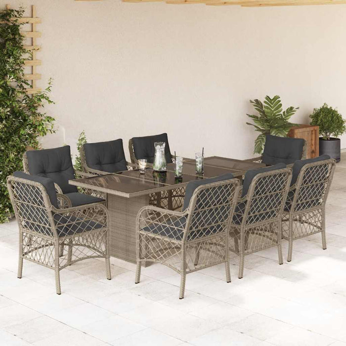 Set mobilier grădină cu perne, 9 piese, gri deschis, poliratan WALTI