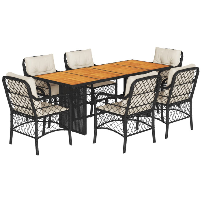 Set mobilier de grădină cu perne, 7 piese, negru, poliratan WALTI
