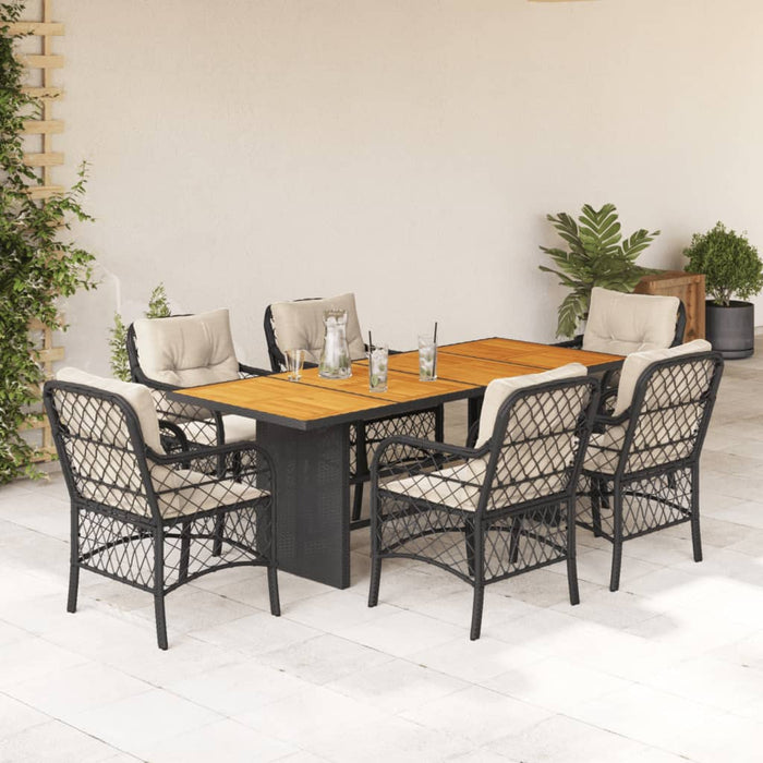 Set mobilier de grădină cu perne, 7 piese, negru, poliratan WALTI