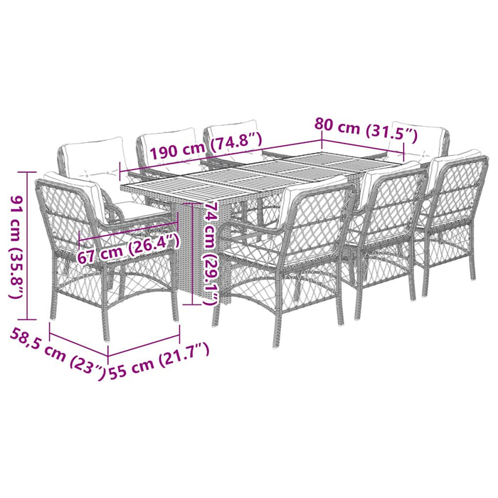 Set mobilier de grădină cu perne, 9 piese, negru, poliratan - WALTI WALTI