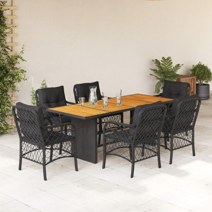 Set mobilier de grădină cu perne, 7 piese, negru, poliratan - WALTI WALTI
