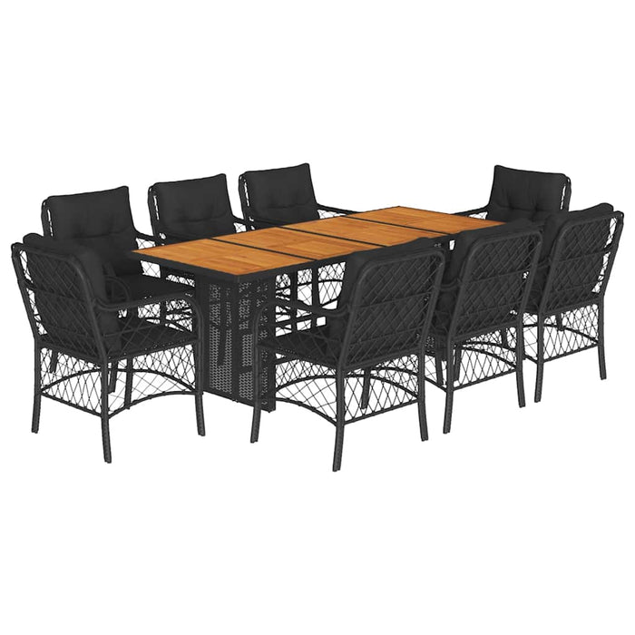 Set mobilier de grădină cu perne, 9 piese, negru, poliratan - WALTI WALTI