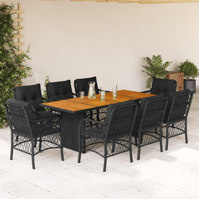 Set mobilier de grădină cu perne, 9 piese, negru, poliratan - WALTI WALTI