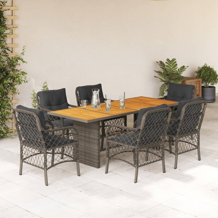 Set mobilier de grădină cu perne, 7 piese, gri, poliratan WALTI