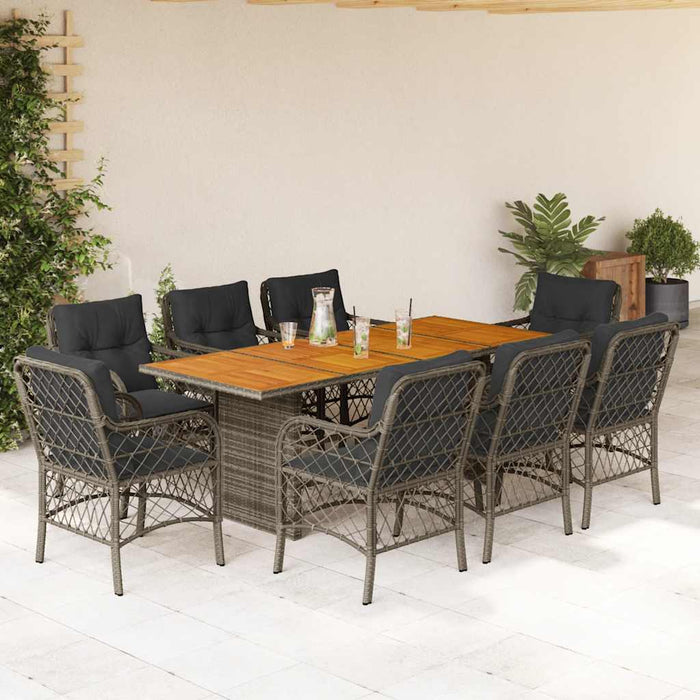 Set mobilier grădină cu perne, 9 piese, gri, poliratan - WALTI WALTI