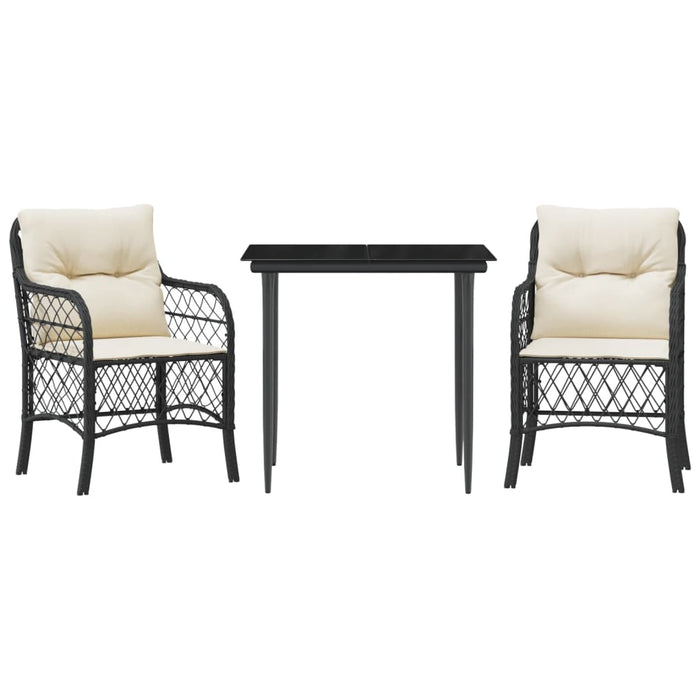 Set bistro cu perne, 3 piese, negru, poliratan - WALTI WALTI