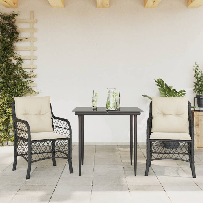 Set bistro cu perne, 3 piese, negru, poliratan - WALTI WALTI