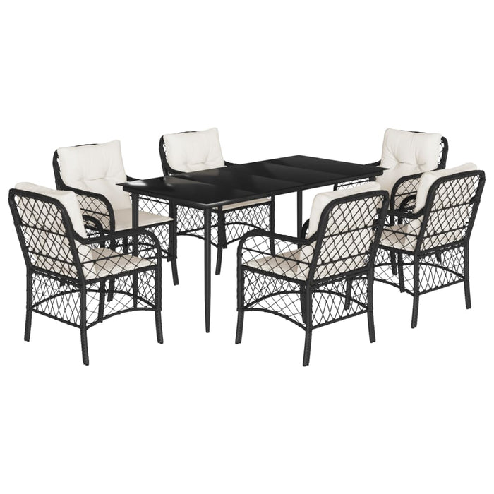 Set mobilier de grădină cu perne, 7 piese, negru, poliratan WALTI