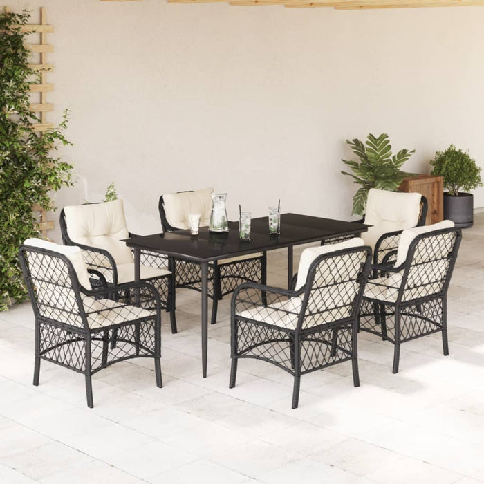 Set mobilier de grădină cu perne, 7 piese, negru, poliratan WALTI