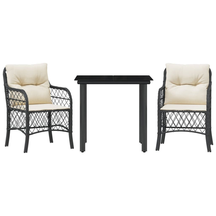 Set bistro cu perne, 3 piese, negru, poliratan - WALTI WALTI