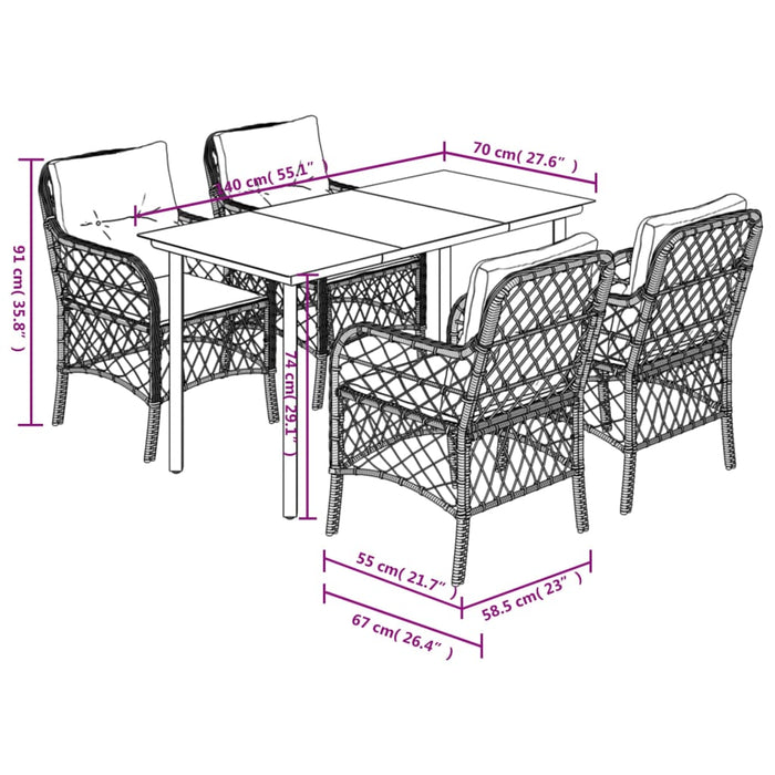 Set mobilier de grădină cu perne, 5 piese, negru, poliratan - WALTI WALTI
