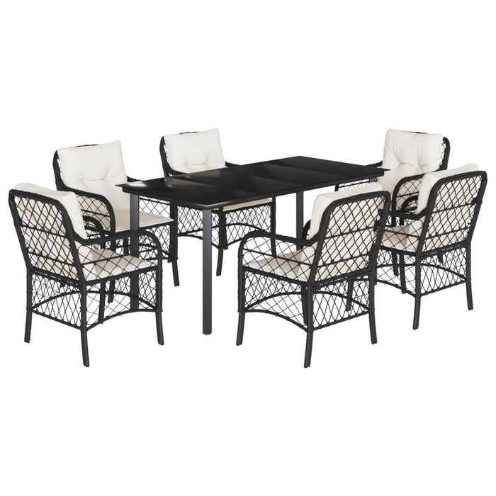 Set mobilier de grădină cu perne, 7 piese, negru, poliratan WALTI