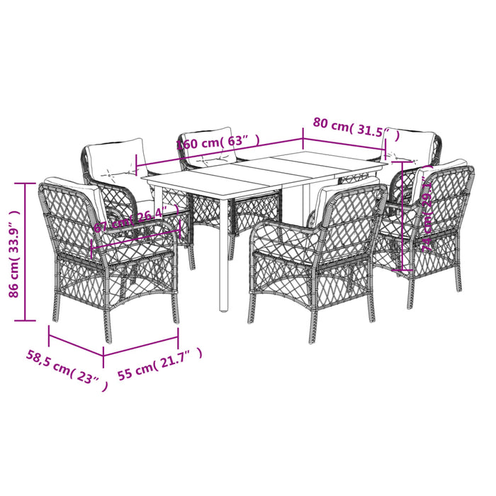 Set mobilier de grădină cu perne, 7 piese, negru, poliratan WALTI