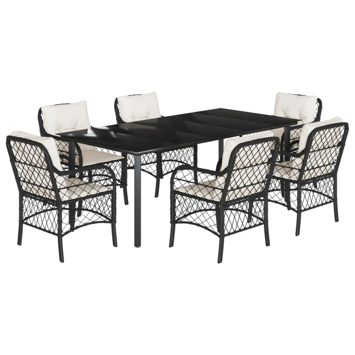 Set mobilier de grădină cu perne, 7 piese, negru, poliratan WALTI