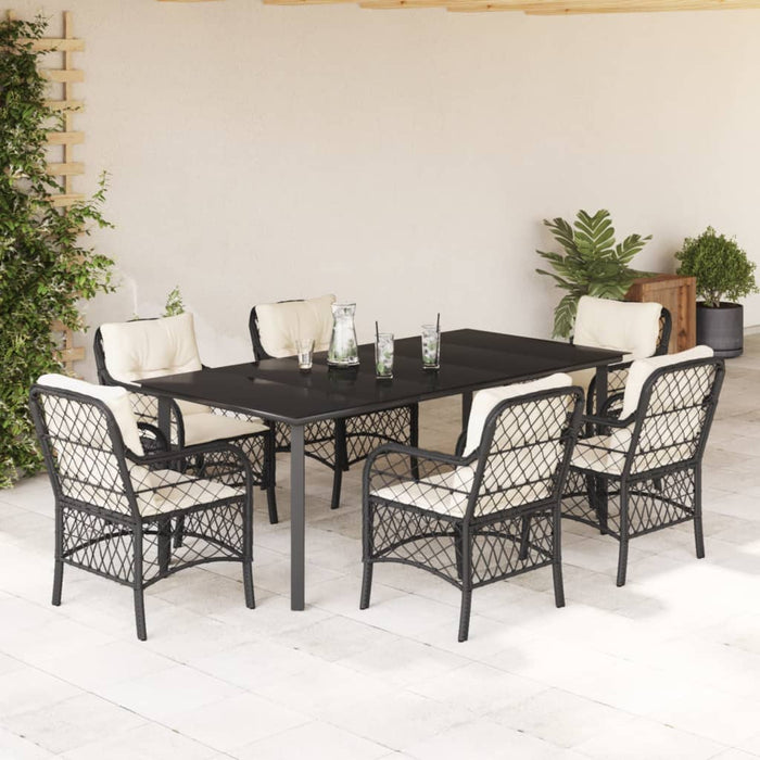 Set mobilier de grădină cu perne, 7 piese, negru, poliratan WALTI