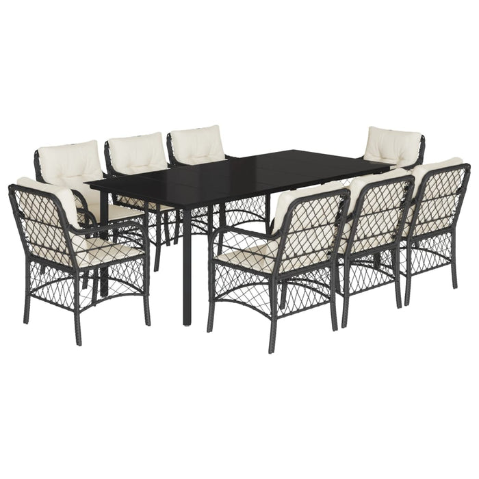 Set mobilier de grădină cu perne, 9 piese, negru, poliratan - WALTI WALTI