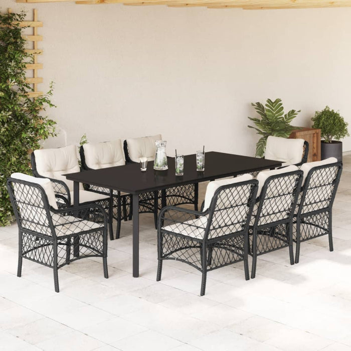 Set mobilier de grădină cu perne, 9 piese, negru, poliratan - WALTI WALTI